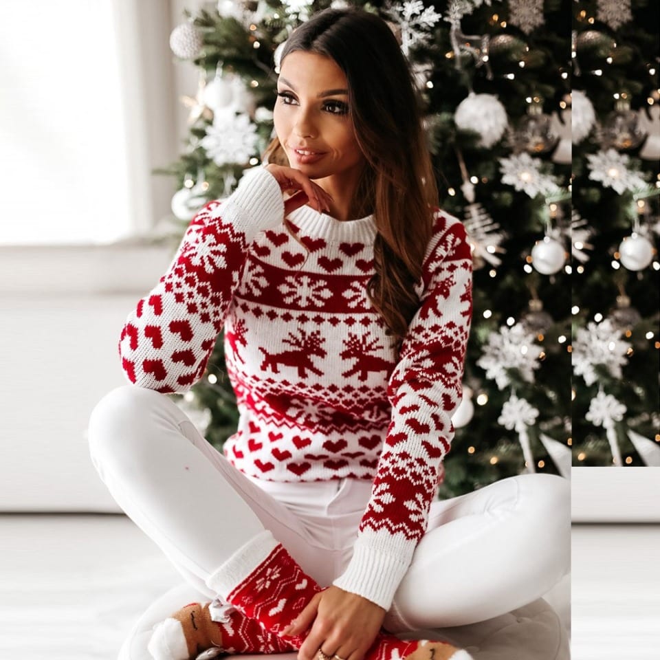 Pull De Noël Femme - Sweat à Capuche Imprimé Rennes Et Flocons - Confort Et Style Festif