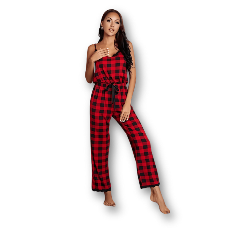 Combinaison pyjama femme rouge à carreaux 2 Combinaison pyjama femme rouge à carreaux 2