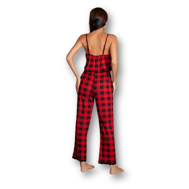 Combinaison pyjama femme rouge à carreaux 3 Combinaison pyjama femme rouge à carreaux 3