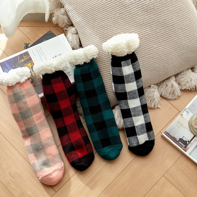 Chaussettes Douillettes Épaisses Antidérapantes Pour Femme - Taille Unique 37-42 - 95% Polyester 5% Élasthanne - Pour Maison, Noël, Cadeau