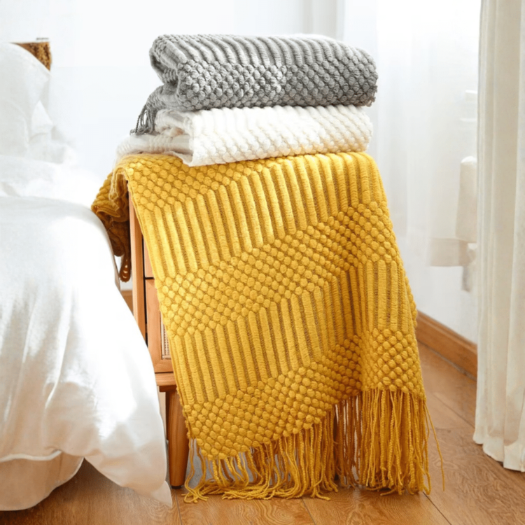 Plaid chaud et doux à franges 1 Plaid chaud et doux à franges 1