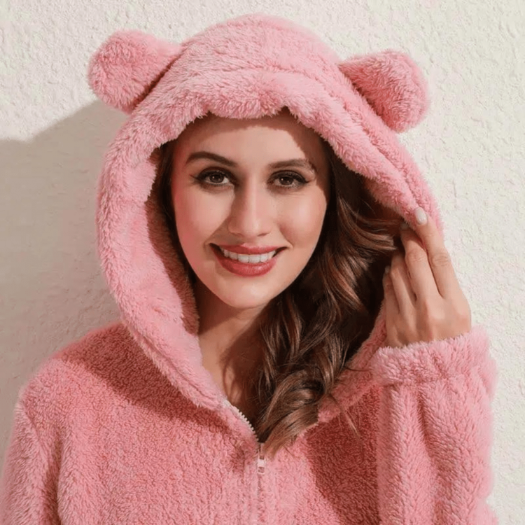 Combinaison pyjama femme uni oreilles d'ourson 1 Combinaison pyjama femme uni oreilles d'ourson 1