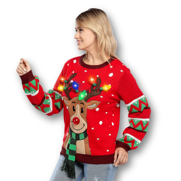 Pull moche de Noël Renne lumineux LED 2 Pull moche de Noël Renne lumineux LED 2