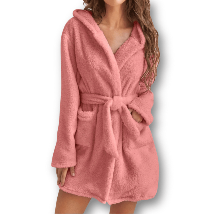 Peignoir femme court en polaire extra douce rose