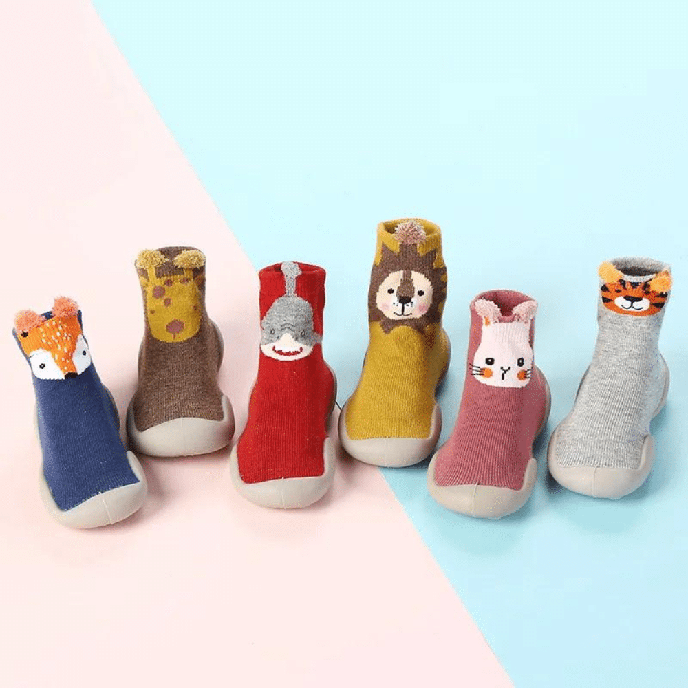 Lot De Chaussettes Antidérapantes Pour Bébé - Semelle Silicone Motifs Animaux - Coton Doux - Printemps/Automne